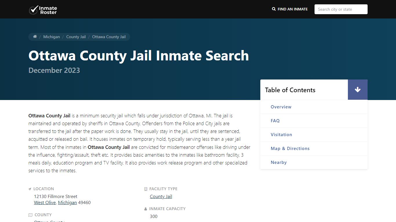Inmate Search | Ottawa County Jail - West Olive, MI